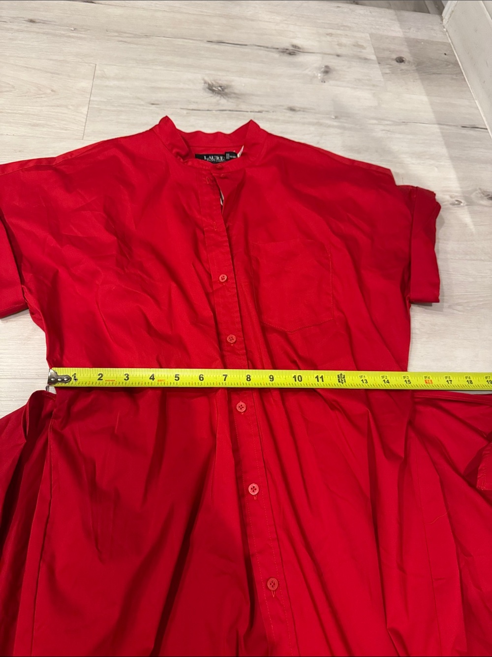 Lauren Ralph Lauren NWT Banded Collar Red Tie-Waist Button Midi Dress - Picture 13 of 14